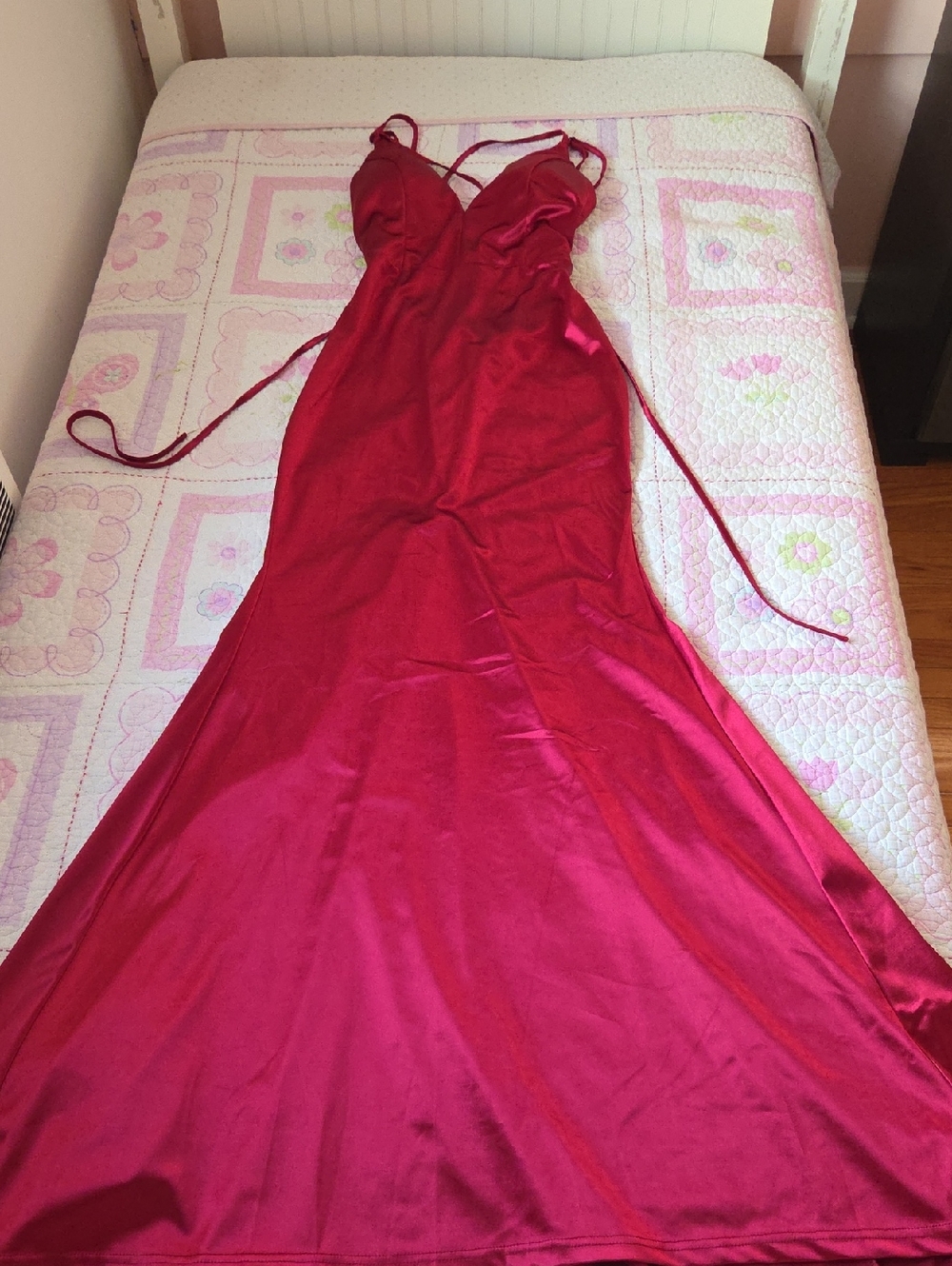 Satin Red Slip Dress with Spaghetti Straps
